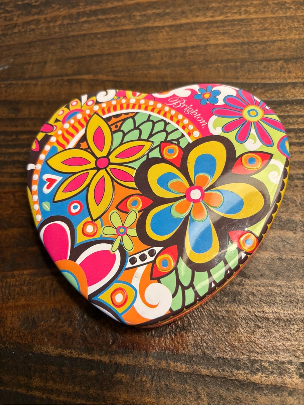 Brighton Multicolor Floral Heart Tin - Pink, Blue, Yellow, Green, Orange